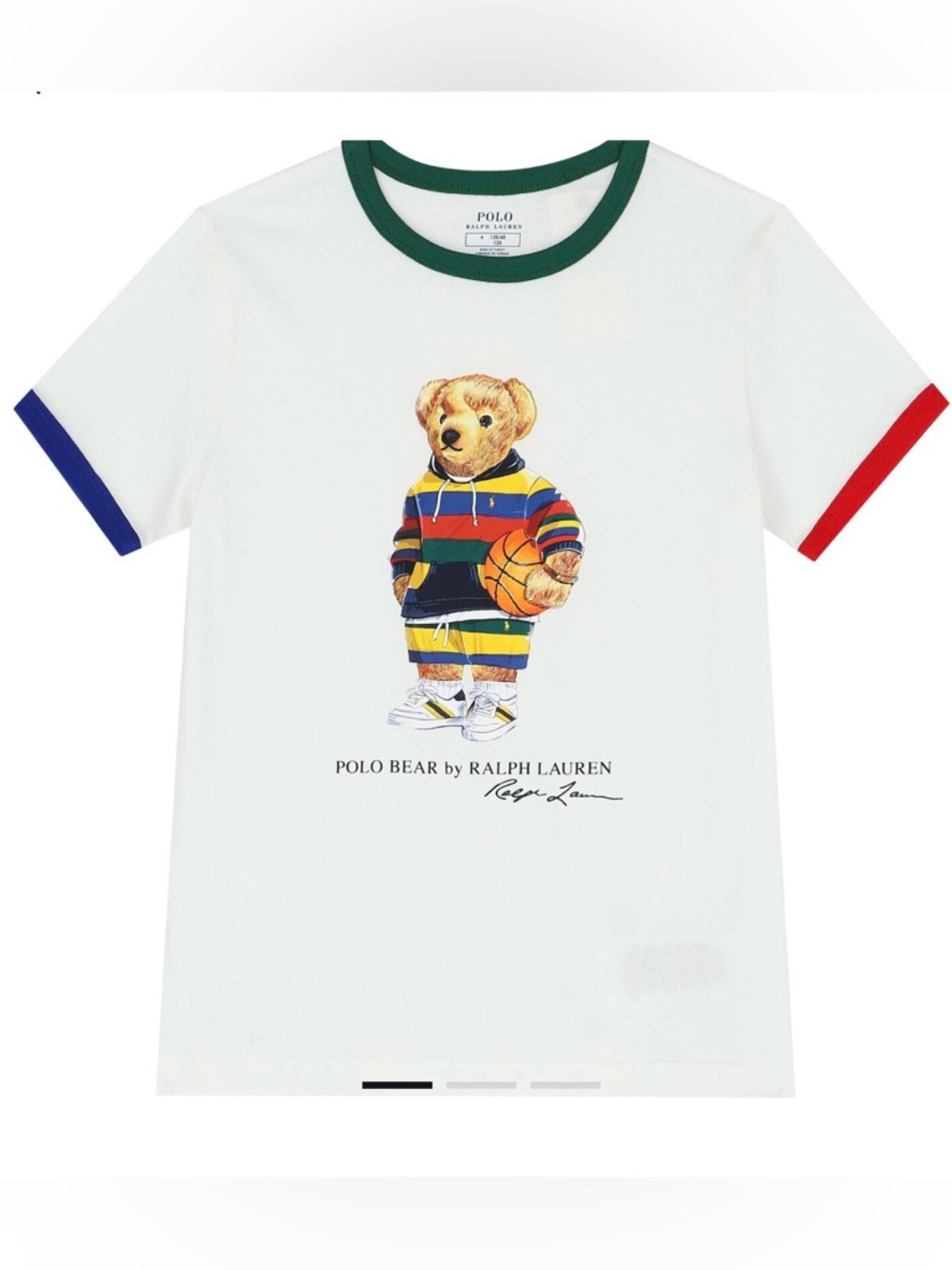 Polo by Ralph Lauren White Tee with Multicolor Bear holding a Basketball Boys 4